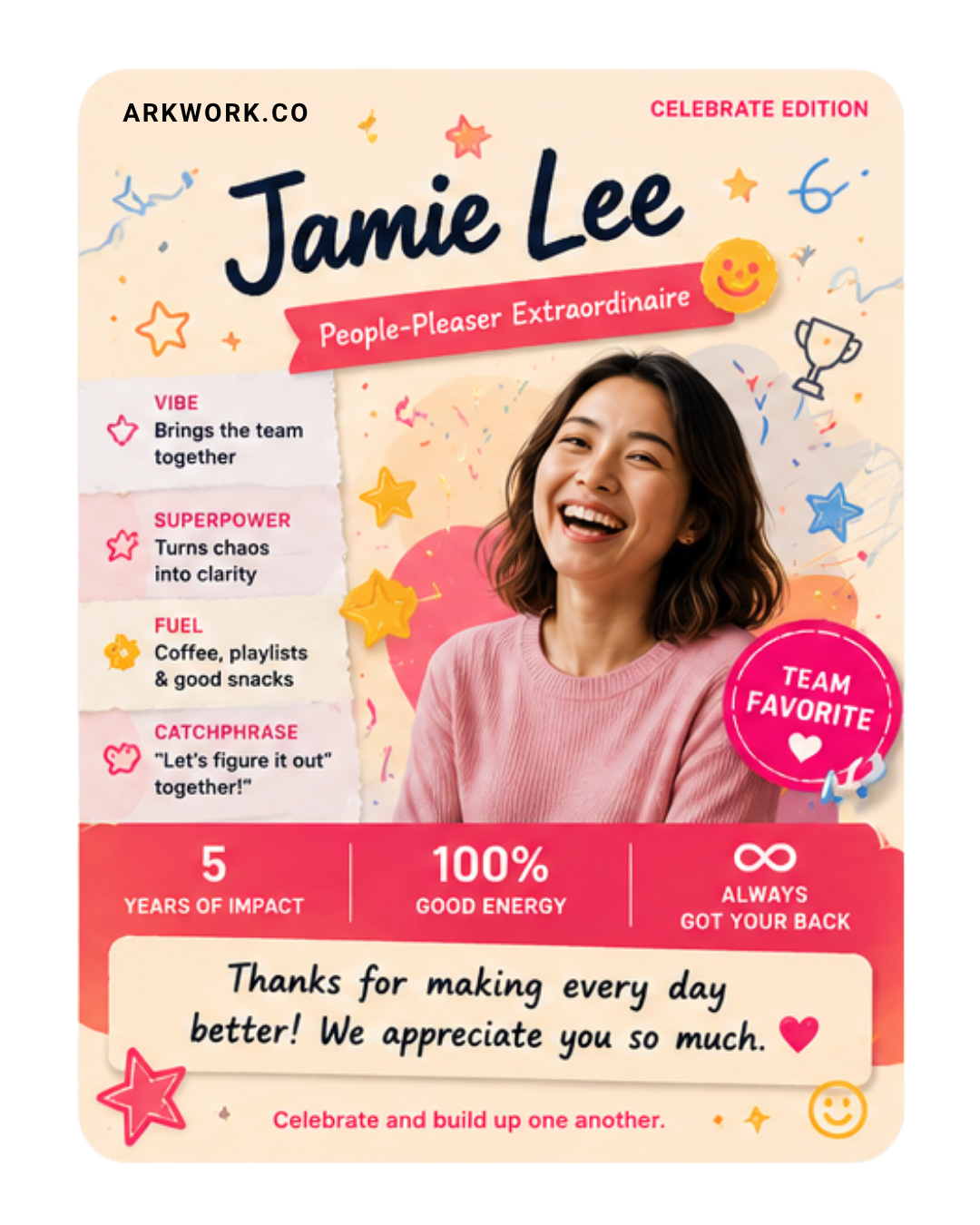 Appreciate edition sample card for Jamie Lee
